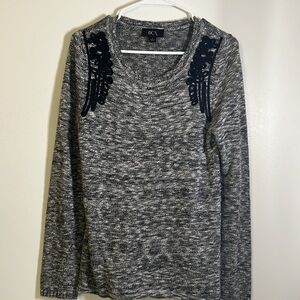 BCX appliqué sweater size Large long sleeves black white retro #6